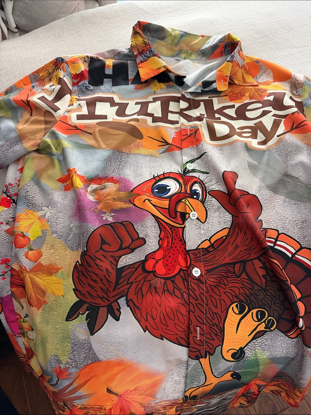 Funny Thanksgiving HappyTurkey Day Button-Up Shirt - Multicolor